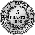 1848 5 Frankenstück Silber Münze Genf