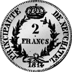 Rückseite Münze 2 Franken Neuburg Stück Silber 1814 