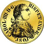 1801 Gold Münze Quadrupel 4 fache Pistole 16 Piaster Spanien 