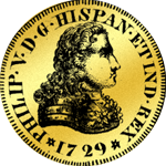 Spanien Gold Münze 1729 Quadrupel 4 fache Pistole 16 Piaster 