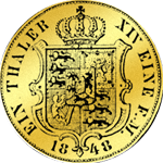 Rückseite Gold Münze Taler Reichs 1848