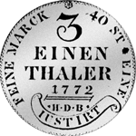 Reichs Taler Kurant Taler Silber Münze 1772
