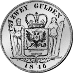 Rückseite 2 Gulden Stück 1846 Münze Silber