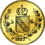 Rückseite Gold Münze 5 Gulden Stück 1827