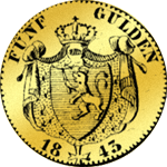 1843 Gold Münze 5 Guldenstück Rückseite