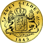 2 Gulden Stück Münze Gold 1845
