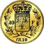 1830 Rückseite Münze Gold Franken Stück 40