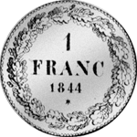 1844 Frank 1 Silber Münze 