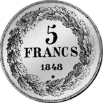 5 Franken Münze Silber 1848 Rückseite