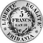 1801 Silber Münze 5 Cisalpinische Franken Rückseite