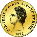 1822 40 Lira Gold Münze Rückseite