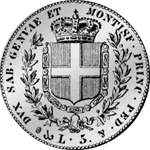 5 Lire Stück Silber Münze 1850