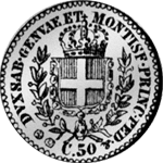 1833 Centissimi 50 1/2 Lira Münze Silber Rückseite
