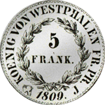 1809 Franken Fünf Münze Silber 