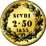 1835 Paoli 25 Scudi 2 1/2 Gold Münze