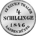 4 Schilling Rückseite Kurant Taler Silber Münze 1846 1/12