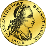 1818 Gold Münze Portugaleser Johannes 6400 Reis Bildseite