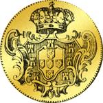 Rückseite 6400 Reis Johannes Portugaleser 1747 Münze Gold