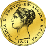 1851 Caroa d´ouro Goldkrone Münze Gold Rückseite 5000 Reis 1851