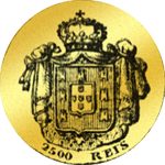 1851 Gold Münze 2500 Reis 1/2 Goldkrone meia Coroa d ´ouro Bildseite
