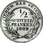 1809 1/2 Frank Silber Münze Appenzell 5 Batzen 