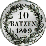 1809 Frank oder 10 Batzen Stück Aargau Silber Münze