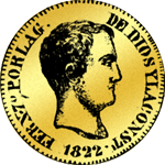 1822 Gold Münze 1/2 Quadrupel Doppel Pistole 4 Escudos Spanien 