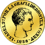 80 Reales de Vellon 1838 Gold Münze 1/4 Quadrupel 