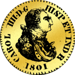 1801 1/4 Quadrupel 80 Reales de Vellon Gold Münze Spanien 