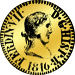 1816 Gold Münze Spanien 1/16 Quadrupel Carolin Taler 1 Piaster