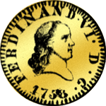 1758 Gold Münze 1/16 Quadrupel Carolin Taler 1 Piaster Spanien
