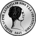 1851 Silber Münze Spanien Peso Piaster 20 Reales 