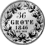 1846 Münze Silber 36 Grote 1/2 Taler Rückseite