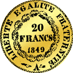 1849 Gold Münze Franken Stück 20 Rückseite
