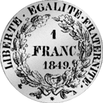 1849 Münze Silber 1 Frank 