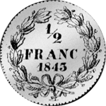 1/2 Silber Frank Münnze Rückseite 1843