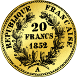 1852 Münze Gold 20 Franken Stück Rückseite
