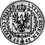 Rückseite 1/6 Reichs oder Kurant Taler 1842 Silber Münze